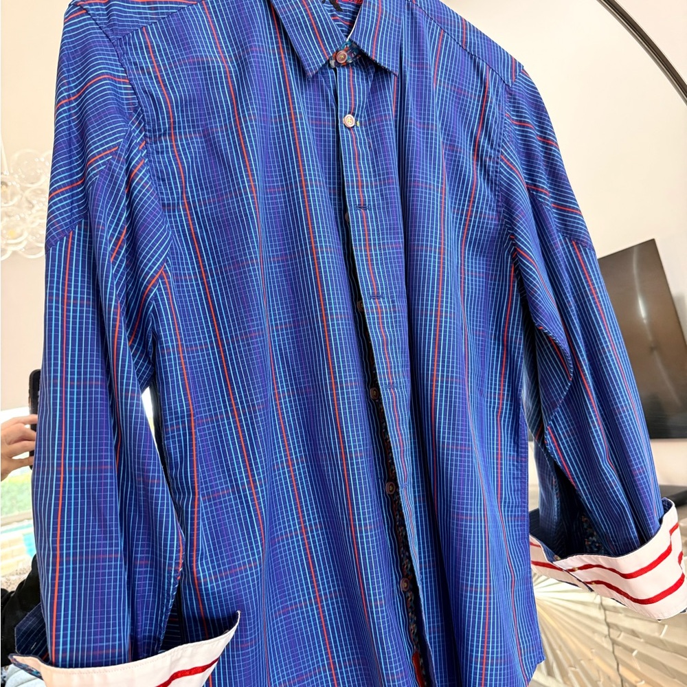 Robert Graham Blue and Red Plaid Button Down Shirt tailored fit